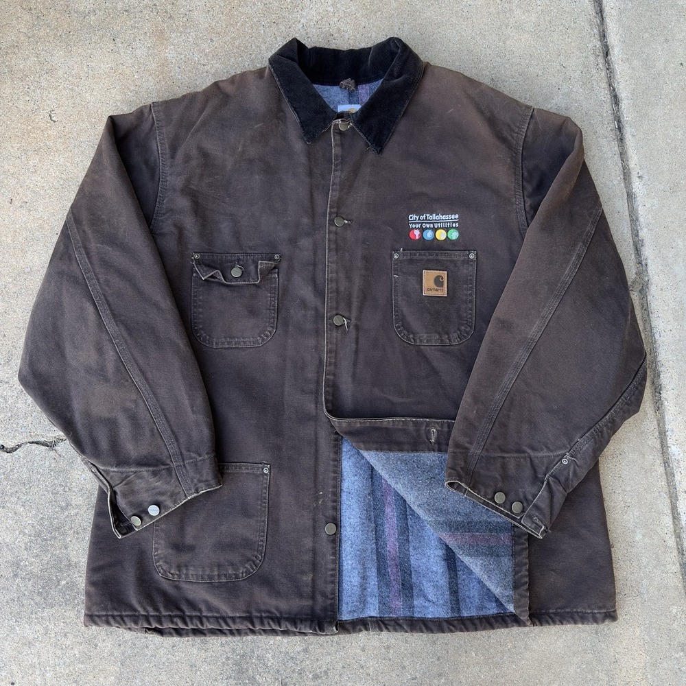 VTG Carhartt C02 DKB Chore Coat Jacket Men's 3XL Tall Blanket Lined Dark Brown *
